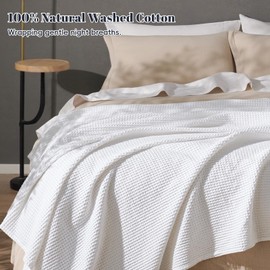 PHF 100% Cotton Waffle Weave Blanket Queen Size for Bed,Snag Proof Lightweight Breathable Moisture-Wicking Throw for Couch, Great for Layering in Cold Weather, Machine Washable, Home Decor Gift-White