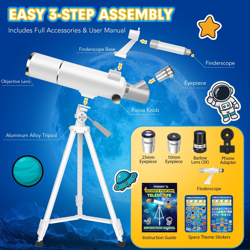 Hawkko Telescope for Adults & Kids – 80mm Aperture 500mm