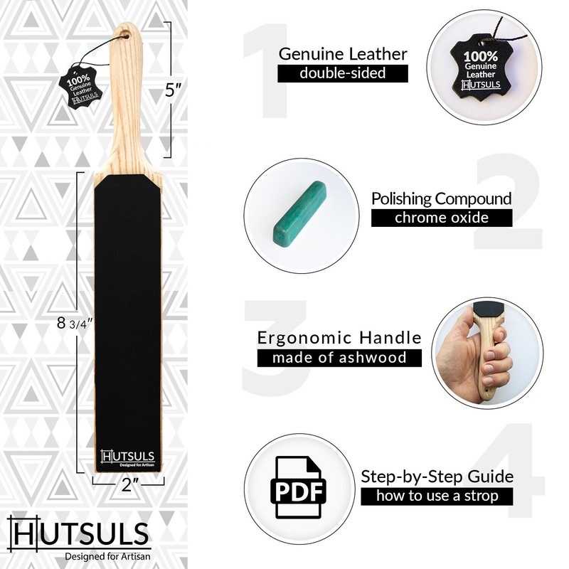 HUTSULS Double Sided Leather Strop Paddle Compound Knife Kit Sharpener