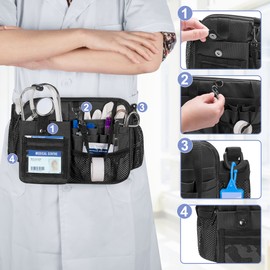 Damero Nurse Fanny Pack with Multi-Compartment, Nurse Tool Belt Utility Nurse Waist Bag with Medical Gear Pockets and Tape Holder for Stethoscope, Bandage Scissors or Other Medical Supplies, Black