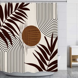 LGhtyro Extra Long Mid Century Modern Shower Curtain - Brown Boho Abstract Leaves Set 71Wx84H - Minimalist Geometric Bath Curtain - Aesthetic Bathroom Accessories Home Decor