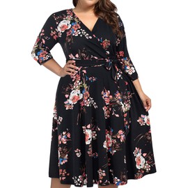kissmay Womens Dresses Plus Size, Fall Wedding Guest Dresses Ladies Wedding Dress Plus Size Semi Formal Dresses for Women Fancy Womens Dresses Long Sleeve Black Red 20 Plus