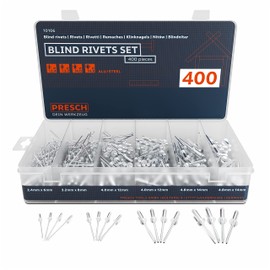 Presch Blind Rivets Assortment 400 pcs. - Complete Set of Aluminium/Steel Rivets in The Sizes 2.4 mm, 3.2 mm, 4.0 mm and 4.8 mm - High-Quality Blind Rivets for Metal