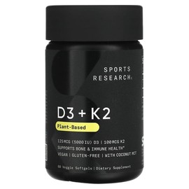 Sports Research, D3 + K2, Vegetable, 125mcg/100mcg, Veggie Softgels 60 Tablets / Sports Research (스포츠리서치), D3 + K2, 식물성, 125mcg100mcg, 베지 소프트젤 60정