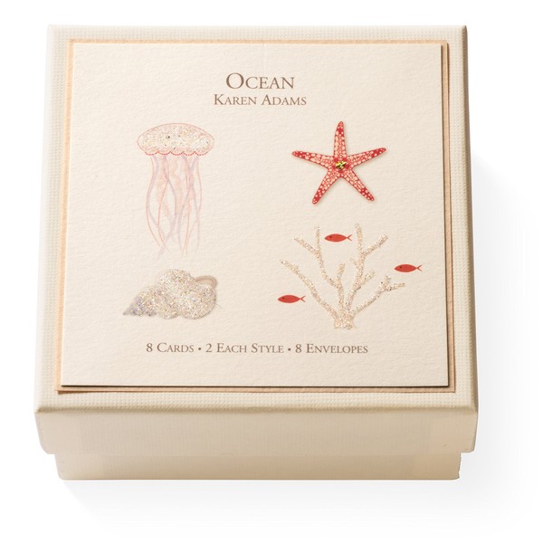 Karen Adams"Ocean" Gift Enclosure Box of 8 Assorted Cards with Envelopes