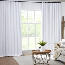 KEQIAOSUOCAI White Linen Full Blackout Curtains for Living Room Track System, Farmhouse Patio Door Pleated Curtains Back Tab Drapes for Country Villa, 1 Pair, 72 Inch Wide 6FT x 96 Inch Long 8FT