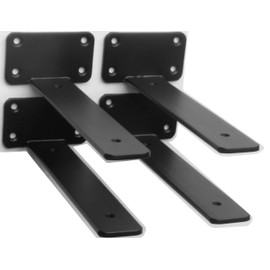 4 Pack - 8 inch Black Hidden L Shelf Bracket (1/5 Inch Thicked) Iron Shelf Brackets, Metal Shelf Bracket, Industrial Shelf Bracket, Modern Shelf Bracket, Metal L Brackets for Shelves Support