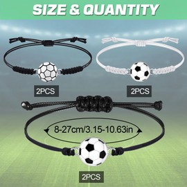 6 Pack Football Bracelets - Adjustable Soccer Charm Friendship Bracelets, Perfect Gifts for Boys, Girls, and Teens - Black & White Birthday Accessories