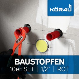 kör4u Set of 10 construction plugs, 1/2 inch, red, made of plastic with metal thread insert, test plugs, pressure plug