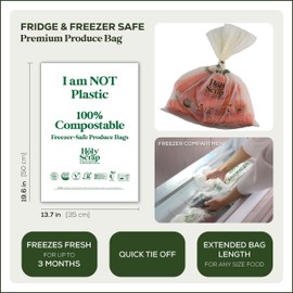 HOLY SCRAP! 100% Compostable Produce Freezer Bags 3 Gallon Size - 50 Pack - Freezer Safe Bag for Food Storage, Eco Friendly, Plant Based Recyling Kitchen Storage Bags - BPI Certified, OK Compost Home