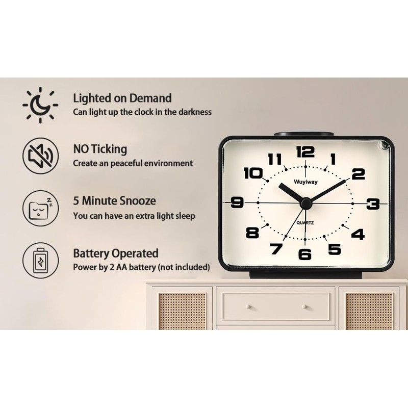 Wuyiway Retro Analog Alarm Clock,Battery Operated,4" Vintage Decor for Bedroom,