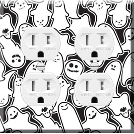 Double Duplex Outlet Cover Wall Plate - Creepy Ghost Doodle