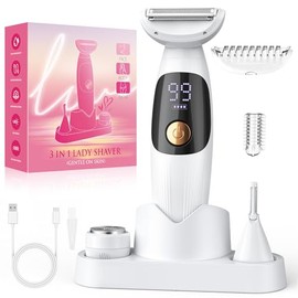 Women's Razor, 3-in-1 Intimate Shaver for Women & Facial Hair Remover for Women, IPX7 Waterproof, Wet and Dry, Women's Shaver Electric for Bikini Area, Armpits, Legs, Bikini Trimmer with USB Charging