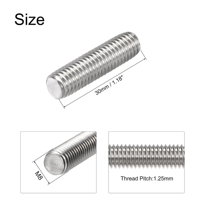 sourcing map 10Pcs M8 x 30mm Fully Threaded Rod 304