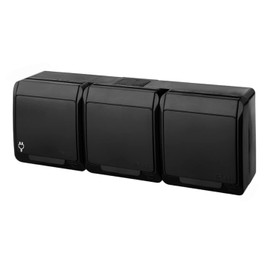 asvendo elektro Hermes Modern Surface-Mounted Series / Light Switch / Double Switch / Multiple Socket / IP44 Waterproof / Outdoor / Black (3-Way Socket)