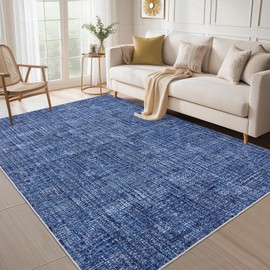 GarveeHome Washable Rugs 5x7 Rug for Living Room, Modern Solid Rug with Non Slip Backing, Neutral Rug for Bedroom, Distressed Stain Resistant Accent Rug for Dining Room Entrywey Dorm,Blue