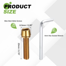 PATIKIL Viti Per Attacco Manubrio M5 X 20mm, 6 Pezzi Viti A Testa Esagonale Rovesciata Con Rondelle E Chiave Per Attacco Manubrio BMX MTB Bici Da Strada, Oro