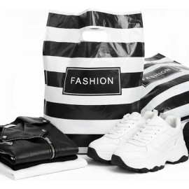 100 Bolsa Boutique Plastificada 25x35cm Polipapel Decorada Diseño Color Negro Fashion Embalaje Regalo Moderno Tienda