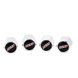 XDG 4Pcs Valve Stem Air Caps Red SS Logo Car Tire Covers Rustproof Zinc Alloy Chrome for Chevy Camaro Ford Styling Decoration Accessories(Tires Parts Valve Caps) (Silver)