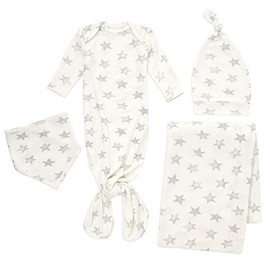 aden + anais Snuggle Knit Newborn Gift Set with Knotted Baby Gown, Swaddle Blanket, Infant Hat, and Bandana Bib, 0-3 Months, Star