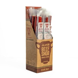 Beef Snob Snack Sticks - Jalapeno Flavor - 1 Ounce Snack - 20 Meat Sticks Per Box - High Protein, Sugar Free, Keto Friendly, Gluten Free Jerky Sticks - Stocking Stuffer for Men - Pantry Staple