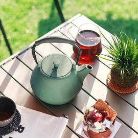 GUANGHEIRON Cast Iron Teapot, 37oz Tea Kettle Stovetop Safe with Infuser for Tea Coffee, Handcrafted Japanese Classic Minimalist Style Tea Pot Coated with Enameled Interior, 1100ml Green