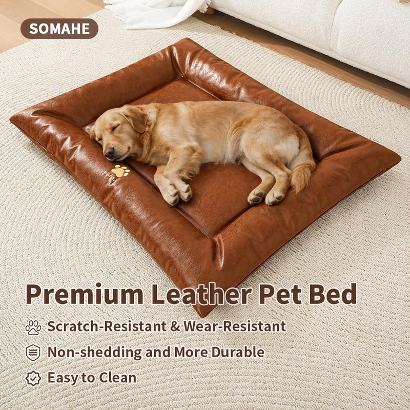 SOMAHE Waterproof Leather Dog Bed Mat, 35.4 x 27.6 Inches,
