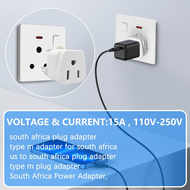 2 Pack South Africa Plug Adapter Type M Adapter for