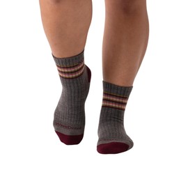 Wide Open Micro Crew Women's Socks - Merino Wool Socks for Women, Multi Stripe Everyday Wide Socks, Ankle Socks for Wide Feet - Taupe, Medium