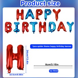 SAVITA Spider Theme Happy Birthday Banner, Red and Blue Foil Balloons Letters Banner Decoration for Boys Kids Spider Theme Birthday Party Supplies