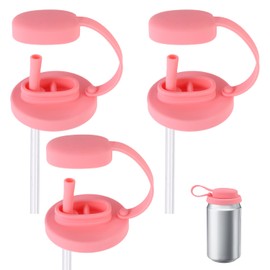 3pcs Soda Can Lids with Straw, 2.36in Diameter Pink Can Pop Lid with Handle Silicone Soda Sippy Cover Straw Toppers for Beer Coka Beverage Juice for Home School Office and Easy to Carry