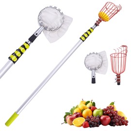 20FT Telescopic Fruit Picker With Wire Basket and Woven Basket,Adjustable Fruit Picker Pole With Basket Telescoping,4.6-20FT Fruit Picker Pole,Suitable For Picking Apples,Mangoes,Plums and Others