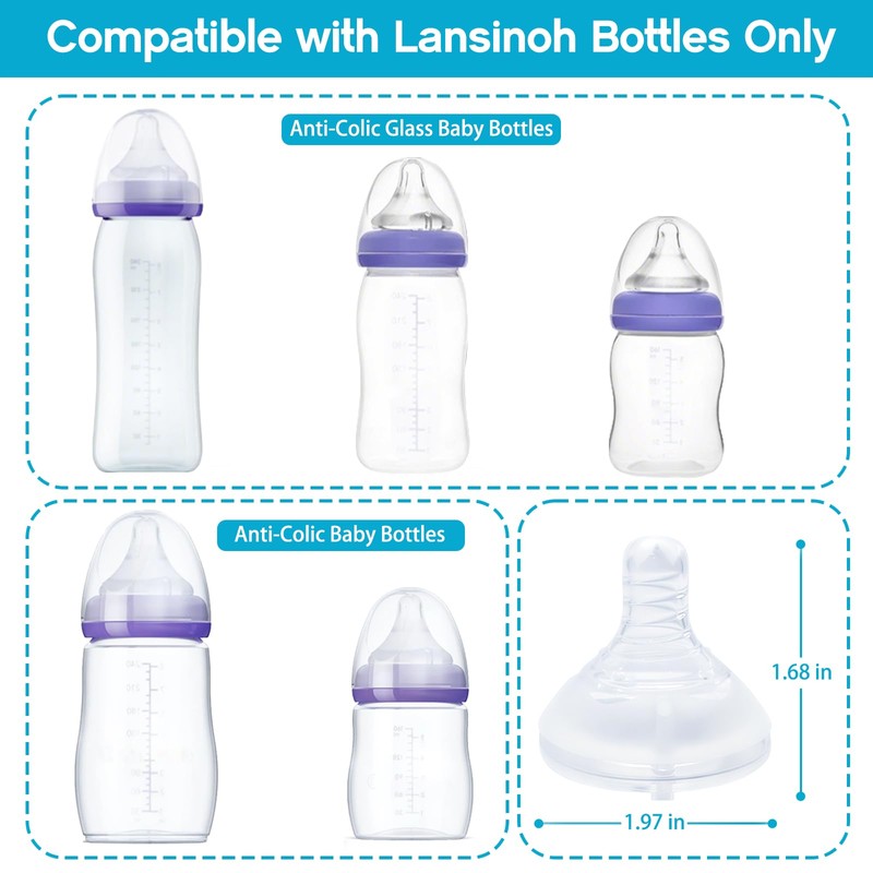 Silicone Nipples for Lansinoh Bottles, Anti-Colic Replacement Nipple for Baby
