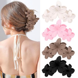 Flower Hair Claw Clips Non-Slip Matte Hair Clips for Women, Matte Flower Hair Accessories, Large Plumeria Hawaiian Hair Clips with Strong Hold, Non-Slip and Cute
