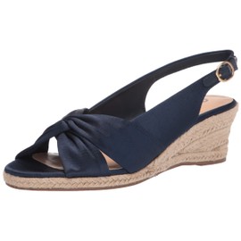 Bella Vita Women's Wedge Sandal, Navy Thai Silk Fabric, 6