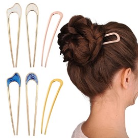 Set of 6 French Twist Hair Pins, Large U-shaped Metal Pins for Women Hair Buns, Gold Vintage Hair Fork for Thick and Thin Hairstyles, Classic Pattern