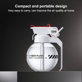 Grenade Humidifier, 500ml Creative Military Design Cool Mist Humidifiers Portable Cyberpunk Air Diffuser, Quiet USB Rechargeable Fun Humidifiers for Bedroom Office Study, 6H Auto Shut-Off (White)