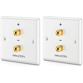 deleyCON Set of 2 Multimedia Speaker Boxes Wall Socket Wall Plate with Banana Plug Sockets for 1 Speaker (Red/Black) - Hi-Fi Surround Sound System Home Cinema Set of 2