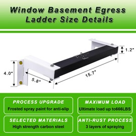 4 Pcs Fire Escape Ladder/Adjustable Window Well Egress Ladder/ 3.3mm Thick Heavy Duty Bracket Wall Ladder/Non-Slip Rungs for Wall/ 666LBs Loading for Climbing Emergency Rungs Indoors and Outdoors