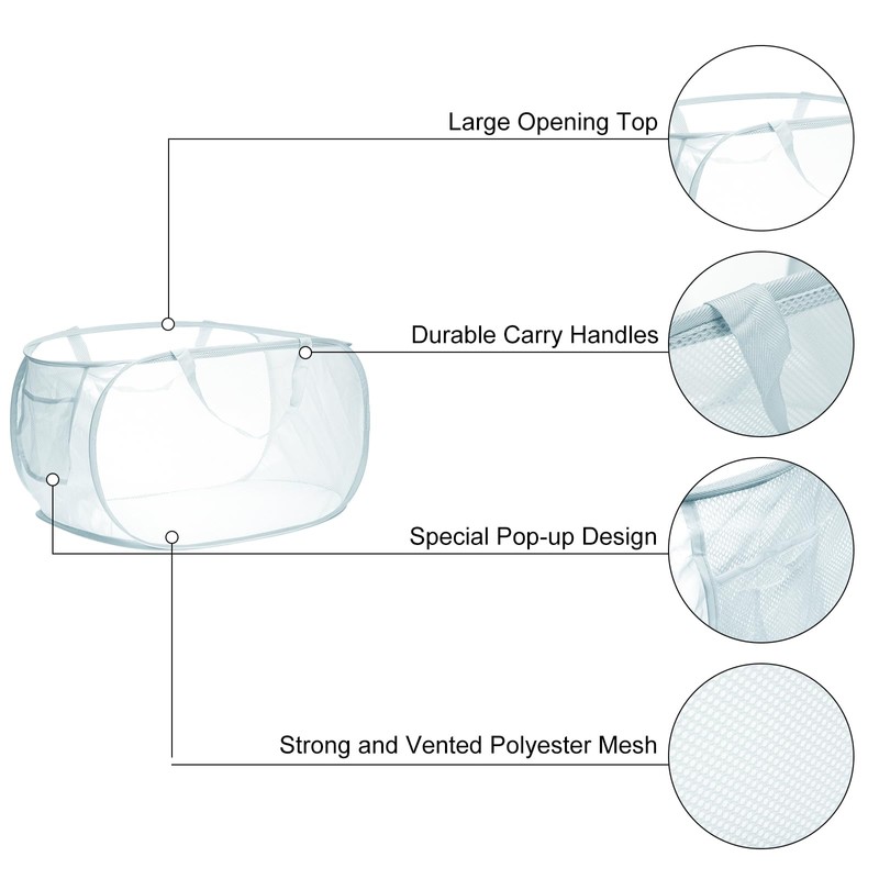 sourcing map 2pcs Collapsible Laundry Baskets, Mesh Laundry Hamper with