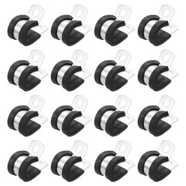 sourcing map 1/2"(12mm) Cable Clamp, 304 Stainless Steel Rubber Cushioned Insulated Clamp R Shape Metal Clamp Tube Holder for Pipe Hose Wire Cord Installation 18Pcs