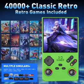 Hugawello R40 MAX handheld, 40000 in 1 high-definition gaming mini retro video console, 4-inch IPS screen, 256GB RAM, 45 built-in emulators, 3800mAh battery (green 256GB)