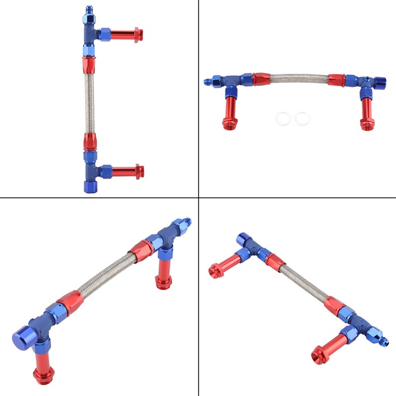 AN8 Braided Dual Feed Fuel Line Kit Carb Fittings for