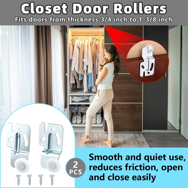 HCEWSBFD 2 Pcs Closet Sliding Door Hardware Wardrobe Roller Kit