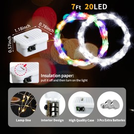 24 Pack Mixed Colors Fairy Lights, Silver Wire String Lights, Waterproof, Battery Powered 7FT 20LED Firefly Star and Moon Lights for DIY Christmas Wedding Party Bedroom Decoration - Colorful and White