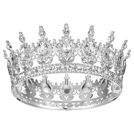 Grevosea Crown for Women, Queen Crown Tiara Rhinestone Birthday Crowns Wedding Bridal Hair Accessories for Princess Party Photo Props (Silver)
