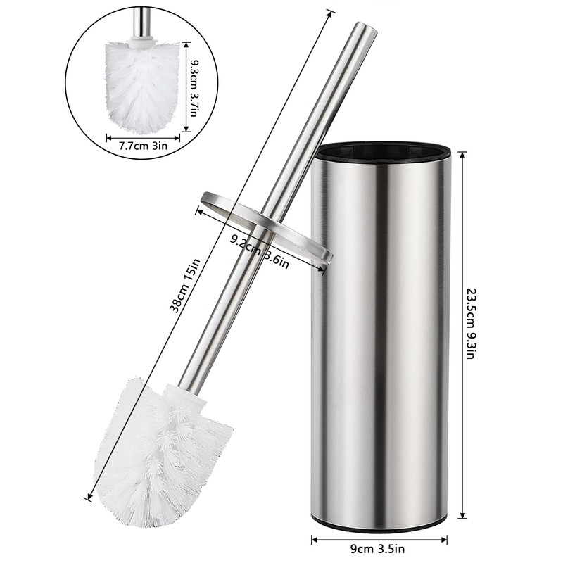 FIISAYL Toilet Brush with Stainless Steel Handle and Base, Matt