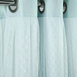 Lush Decor Cottage Polka Dot Sheer Window Curtain Panel Pair Including Tieback, 84" L x 38" W, Blue