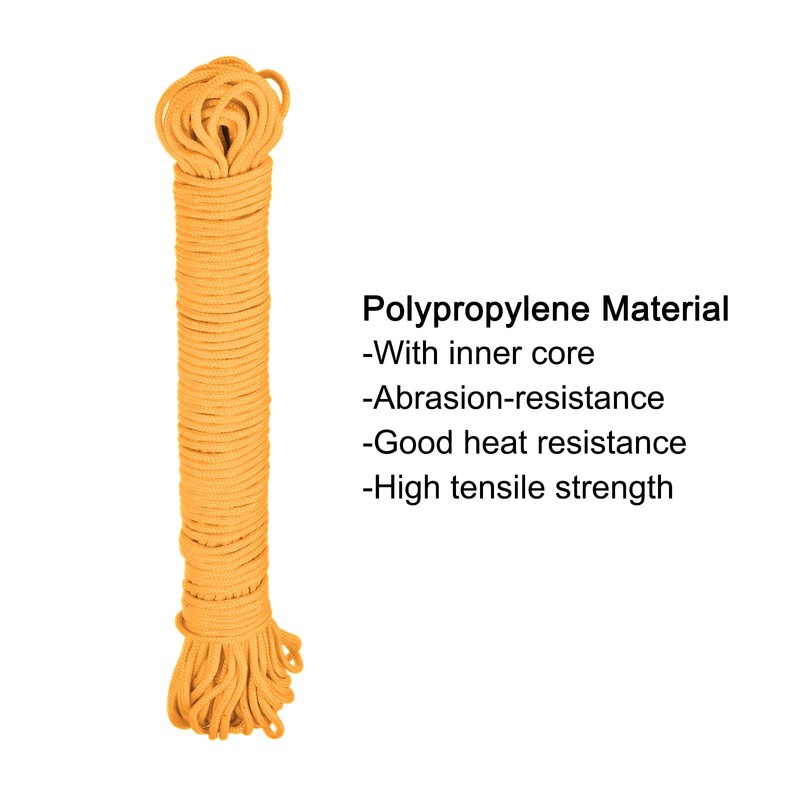 sourcing map Polypropylene Rope Braid Cord 50M/164ft 2mm Dia Yellow