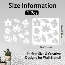 INFUNLY Plant Wall Stencils Leaves Large Stencils for Painting 12x12 Autumn Leaf Flower Reusable Stencils for Crafts for Painting on Wood Paper Canvas Furniture Home Decor